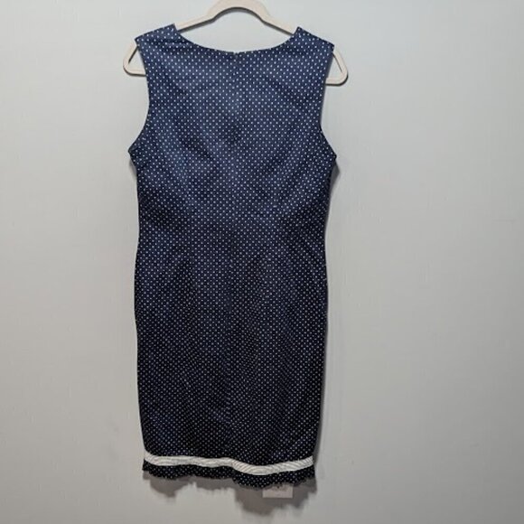 Talbots Navy Blue and White Polka Dot Sleeveless Dress with Ruffle Bottom Size 8 - Picture 4 of 8